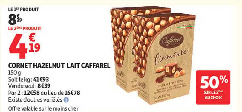 CORNET HAZELNUT LAIT CAFFAREL