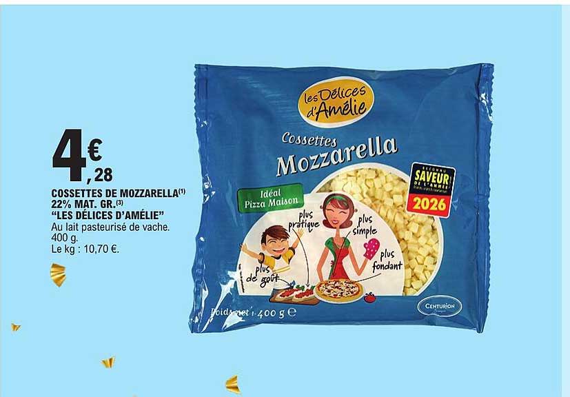Cossettes de mozzarella 22% mat. gr. "Les Délices d'Amélie"