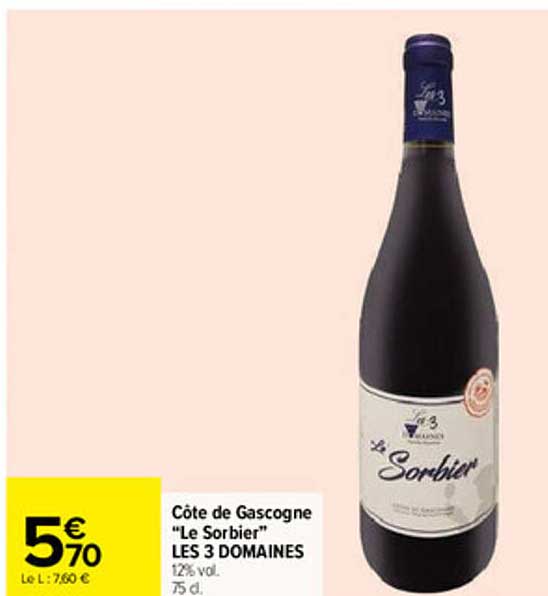 Côte de Gascogne "Le Sorbier" LES 3 DOMAINES 12% vol. 75 cl.