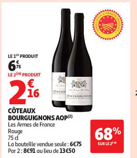 CÔTEAUX BOURGUIGNONS AOP(2) Les Armes de France Rouge 75 cl