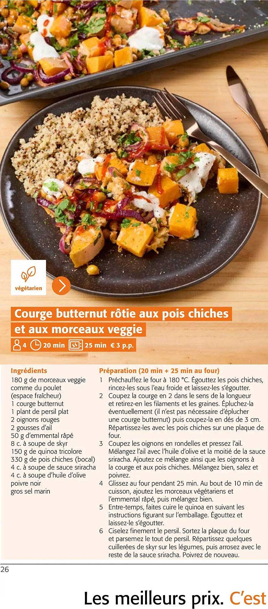 Courge butternut rôtie aux pois chiches et aux morceaux veggie