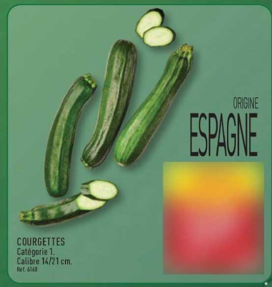 COURGETTES Catégorie 1. Calibre 14/21 cm. Réf. 6768 ORIGINE ESPAGNE