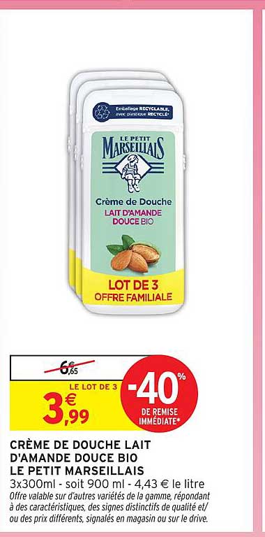 CRÈME DE DOUCHE LAIT D'AMANDE DOUCE BIO LE PETIT MARSEILLAIS