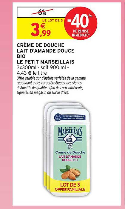 CRÈME DE DOUCHE LAIT D'AMANDE DOUCE BIO LE PETIT MARSEILLAIS