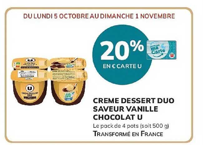 CREME DESSERT DUO SAVEUR VANILLE CHOCOLAT U