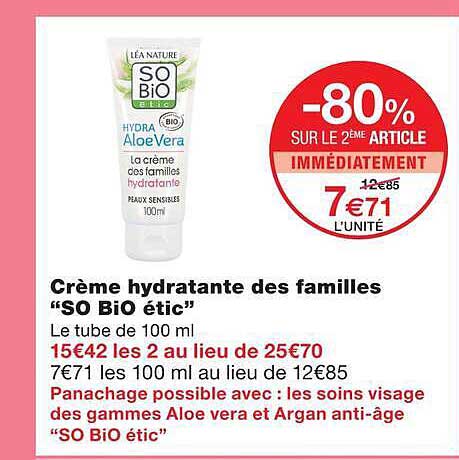 Crème hydratante des familles “SO BiO étic”