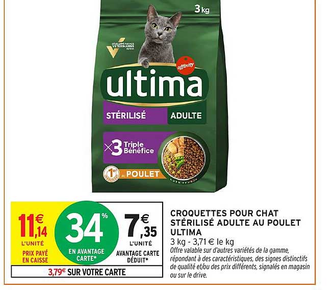 CROQUETTES POUR CHAT STÉRILISÉ ADULTE AU POULET ULTIMA