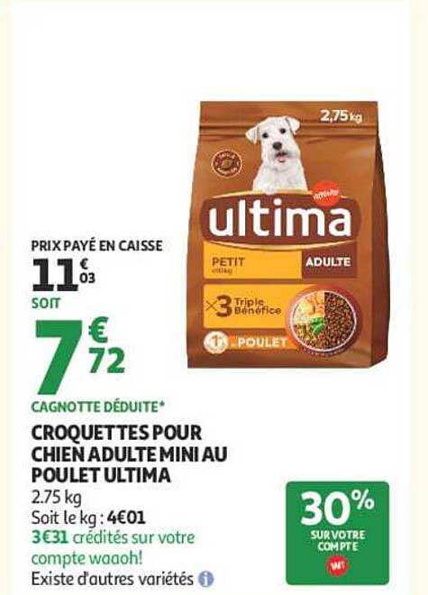 CROQUETTES POUR CHIEN ADULTE MINI AU POULET ULTIMA