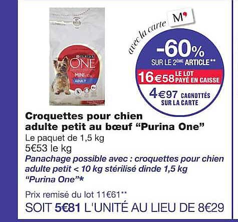Croquettes pour chien adulte petit au bœuf “Purina One”