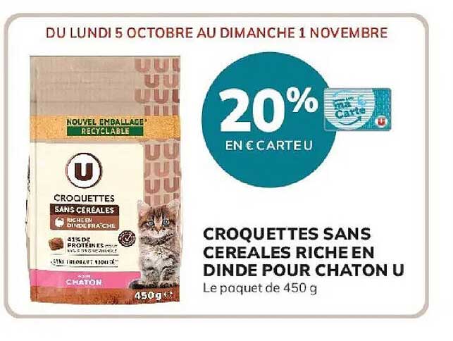 CROQUETTES SANS CEREALES RICHE EN DINDE POUR CHATON U