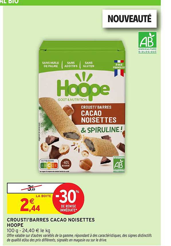 CROUSTI'BARRES CACAO NOISETTES HOOPE