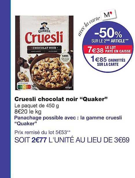 Cruesli chocolat noir “Quaker”