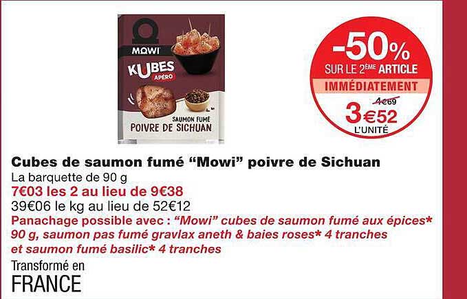 Cubes de saumon fumé “Mowi” poivre de Sichuan