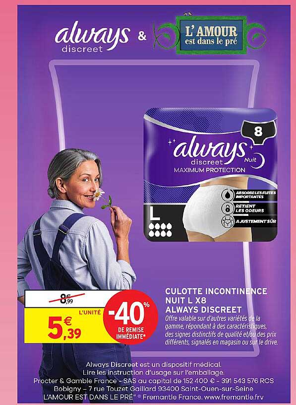 CULOTTE INCONTINENCE NUIT L X8 ALWAYS DISCREET