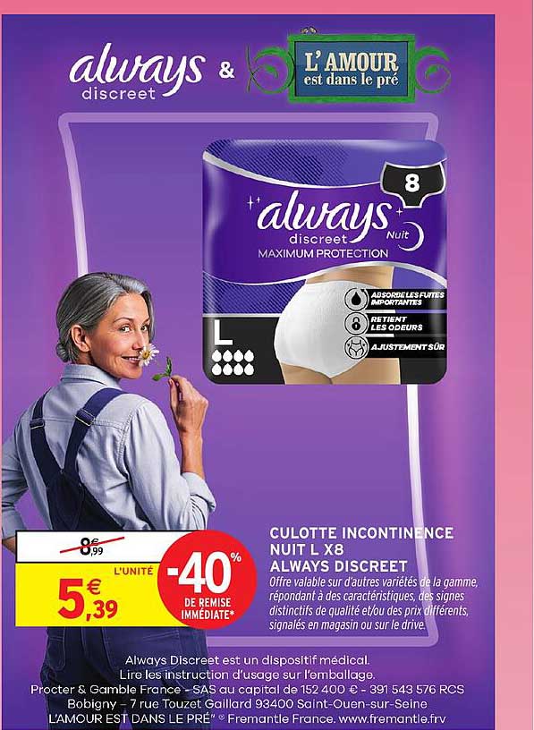 CULOTTE INCONTINENCE NUIT L X8 ALWAYS DISCREET