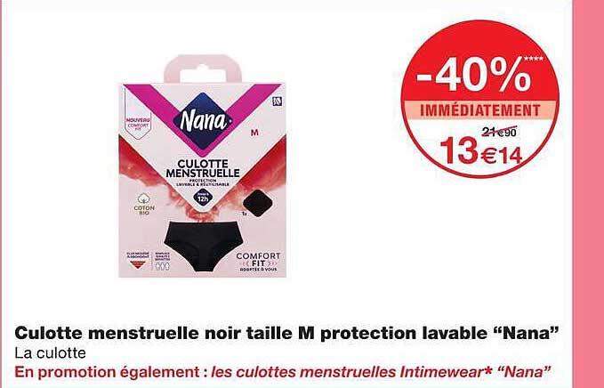 Culotte menstruelle noir taille M protection lavable “Nana”