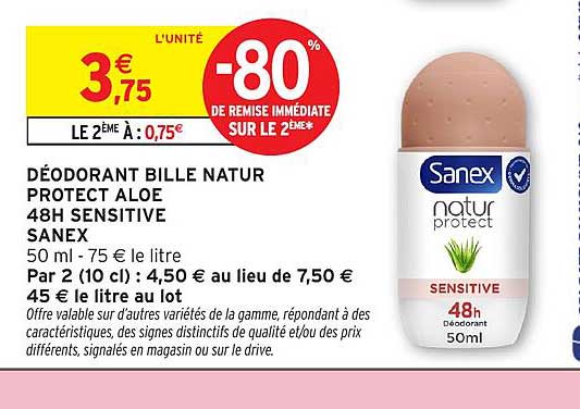 DÉODORANT BILLE NATUR PROTECT ALOE 48H SENSITIVE SANEX