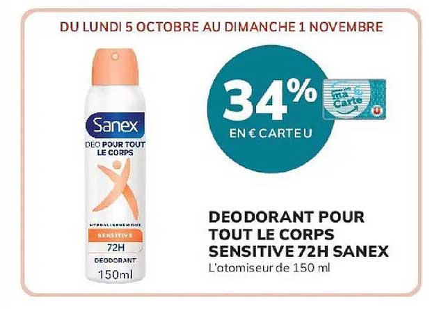 DEODORANT POUR TOUT LE CORPS SENSITIVE 72H SANEX