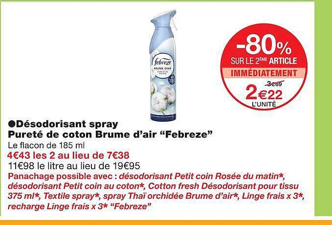 Désodorisant spray Pureté de coton Brume d’air “Febreze”
