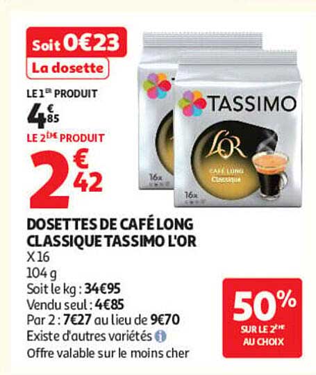 DOSETTES DE CAFÉ LONG CLASSIQUE TASSIMO L'OR