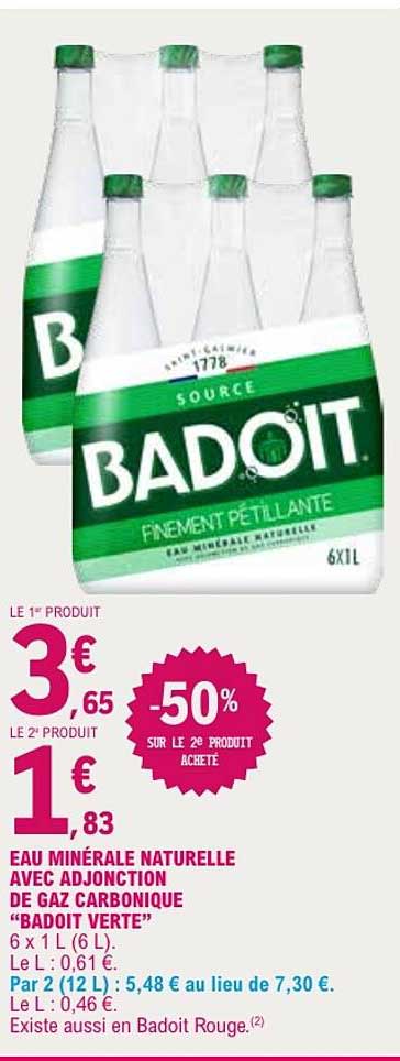 EAU MINÉRALE NATURELLE AVEC ADJONCTION DE GAZ CARBONIQUE "BADOIT VERTE"