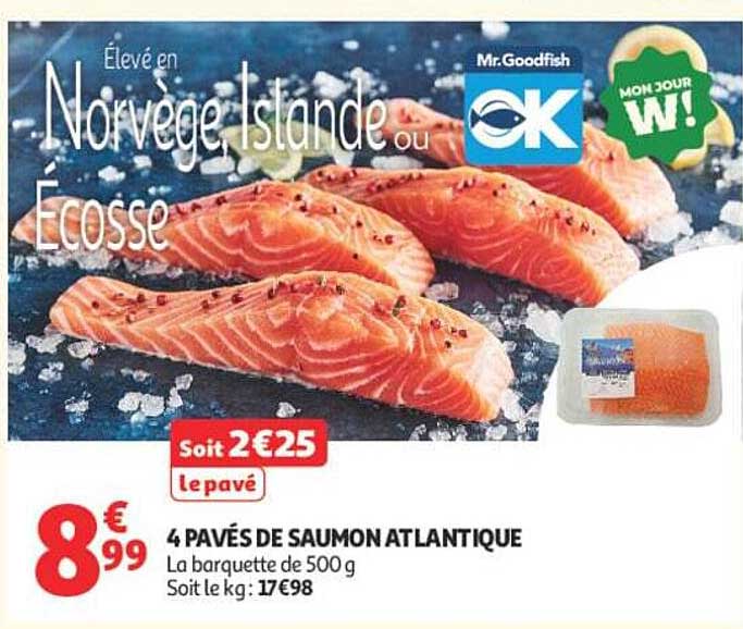 Élevé en Norvège, Islande ou Écosse – 4 pavés de saumon Atlantique