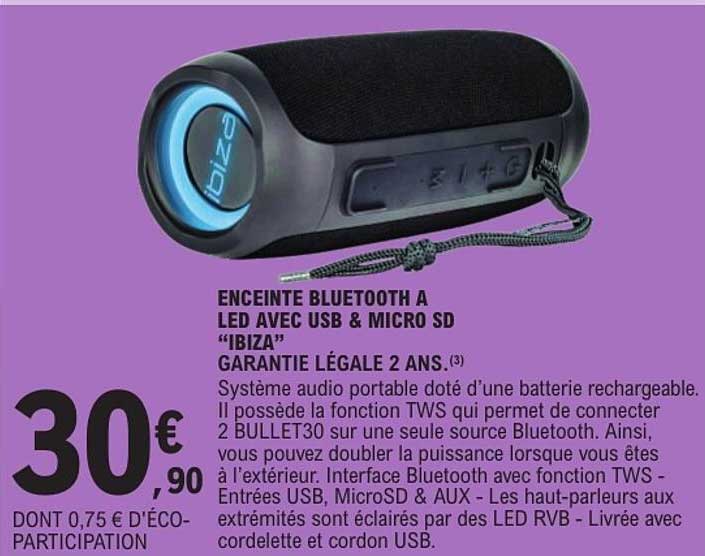 ENCEINTE BLUETOOTH A LED AVEC USB & MICRO SD “IBIZA”