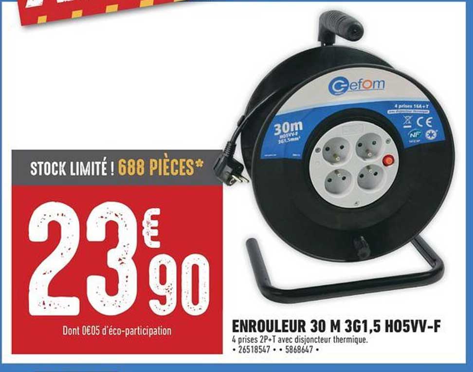 ENROULEUR 30 M 3G1,5 H05VV-F