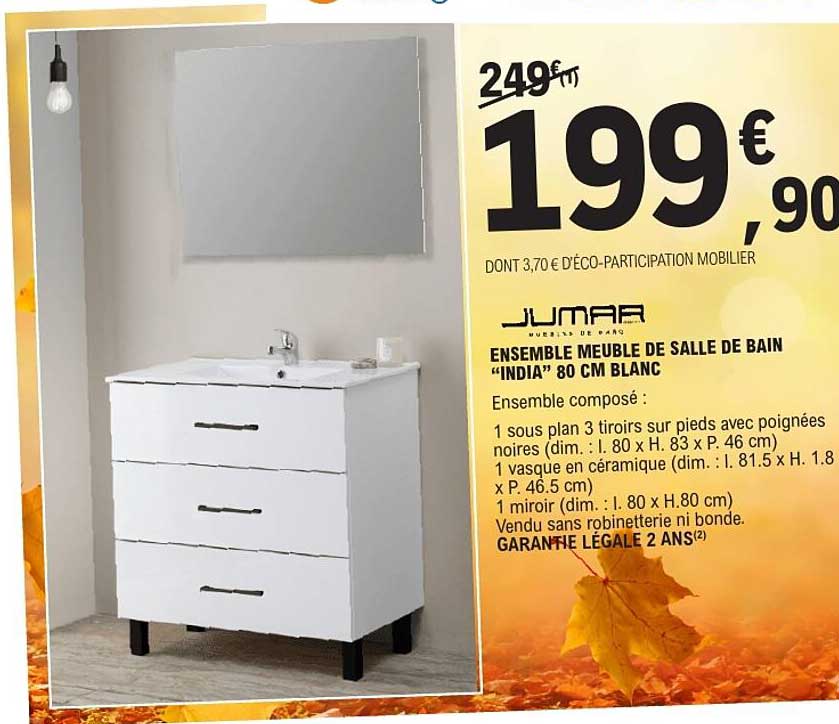 ENSEMBLE MEUBLE DE SALLE DE BAIN "INDIA" 80 CM BLANC
