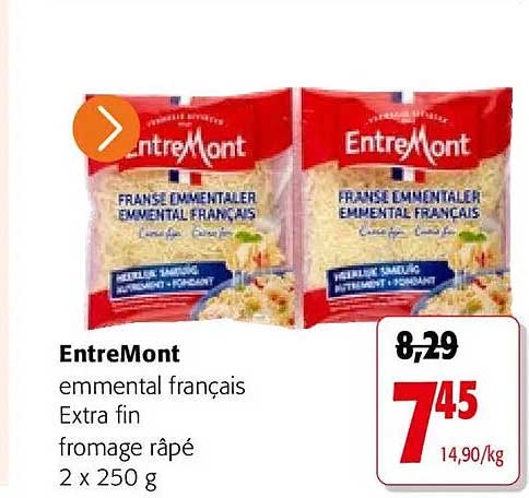 EntreMont emmental français Extra fin fromage râpé 2 x 250 g