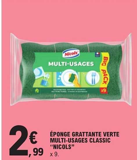 ÉPONGE GRATTANTE VERTE MULTI-USAGES CLASSIC “NICOLS” x 9.