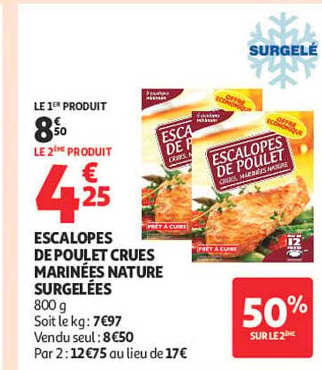 ESCALOPES DE POULET CRUES MARINÉES NATURE SURGELÉES
