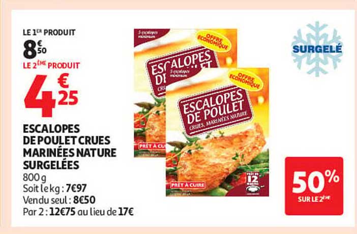 ESCALOPES DE POULET CRUES MARINÉES NATURE SURGELÉES