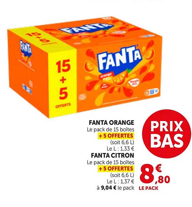 FANTA ORANGE Le pack de 15 boîtes + 5 OFFERTES