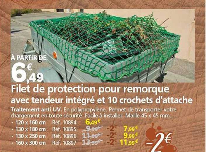 Filet de protection pour remorque avec tendeur intégré et 10 crochets d'attache