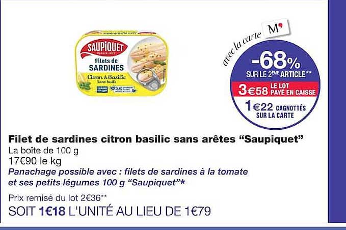 Filet de sardines citron basilic sans arêtes “Saupiquet”