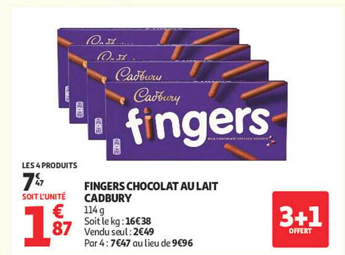 FINGERS CHOCOLAT AU LAIT CADBURY