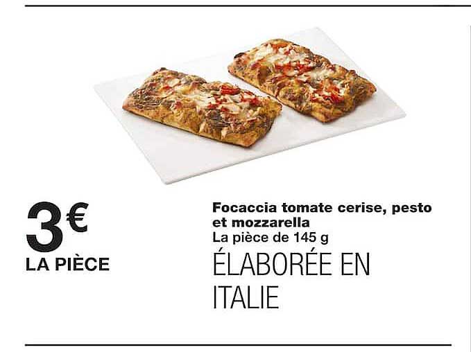 Focaccia tomate cerise, pesto et mozzarella