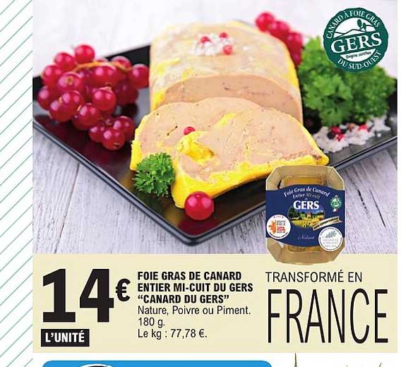 FOIE GRAS DE CANARD ENTIER MI-CUIT DU GERS “CANARD DU GERS”