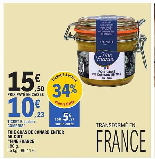 FOIE GRAS DE CANARD ENTIER MI-CUIT "FINE FRANCE"