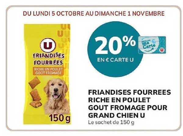 FRIANDISES FOURREES RICHE EN POULET GOUT FROMAGE POUR GRAND CHIEN U