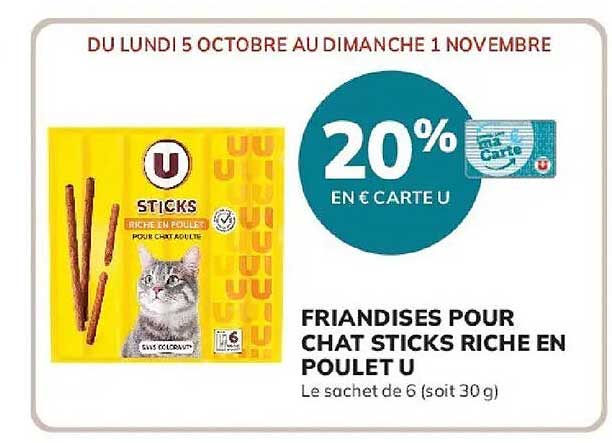 FRIANDISES POUR CHAT STICKS RICHE EN POULET U