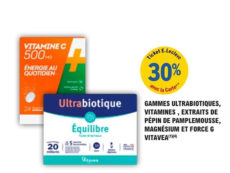 GAMMES ULTRABIOTIQUES, VITAMINES, EXTRAITS DE PÉPIN DE PAMPLEMOUSSE, MAGNÉSIUM ET FORCE G VITAVEA(1)(4)