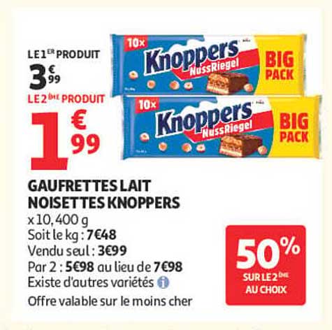 GAUFRETTES LAIT NOISETTES KNOPPERS x10, 400 g