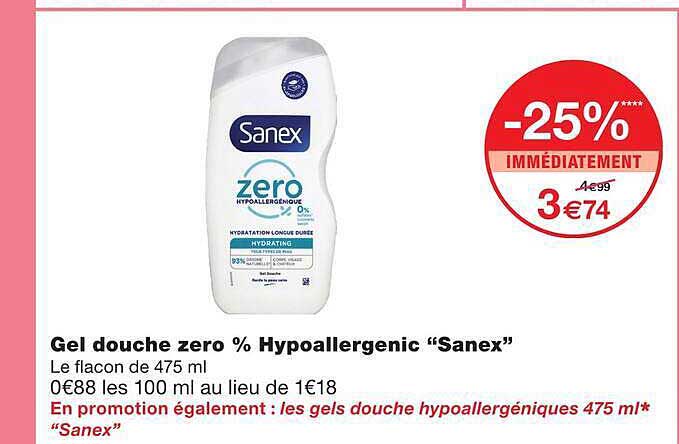 Gel douche zero % Hypoallergenic “Sanex”