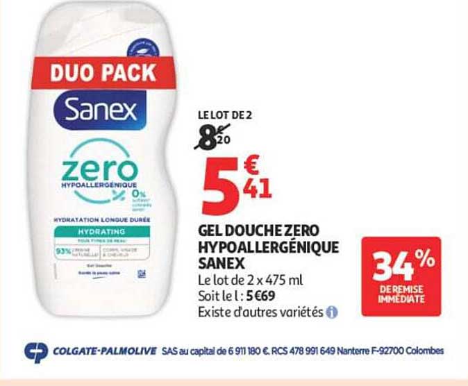 GEL DOUCHE ZERO HYPOALLERGÉNIQUE SANEX