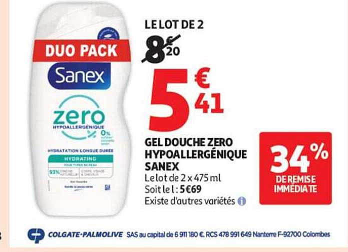 GEL DOUCHE ZERO HYPოALLERGENIQUE SANEX