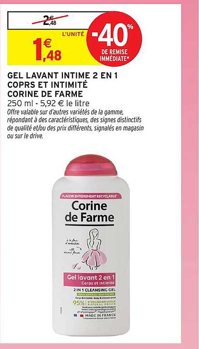 GEL LAVANT INTIME 2 EN 1 CORPS ET INTIMITÉ CORINE DE FARME
