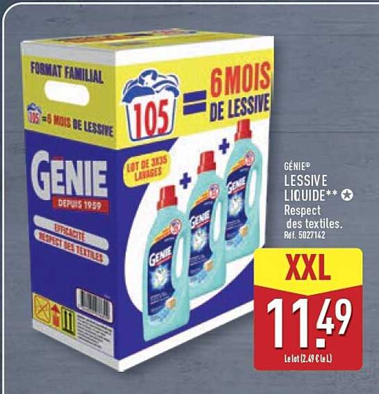 GÉNIE LESSIVE LIQUIDE** Respect des textiles. Réf. 5027142