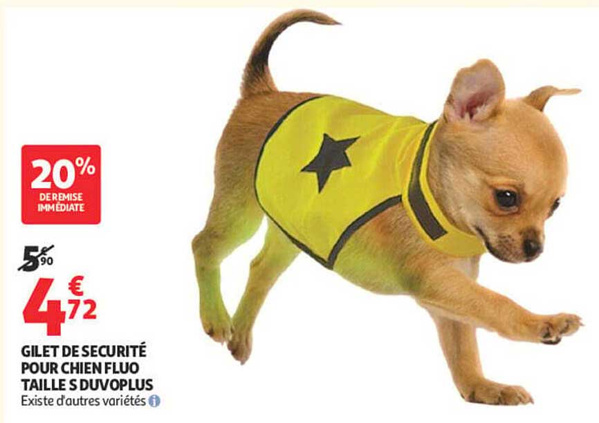 GILET DE SÉCURITÉ POUR CHIEN FLUO TAILLE S DUVOPLUS